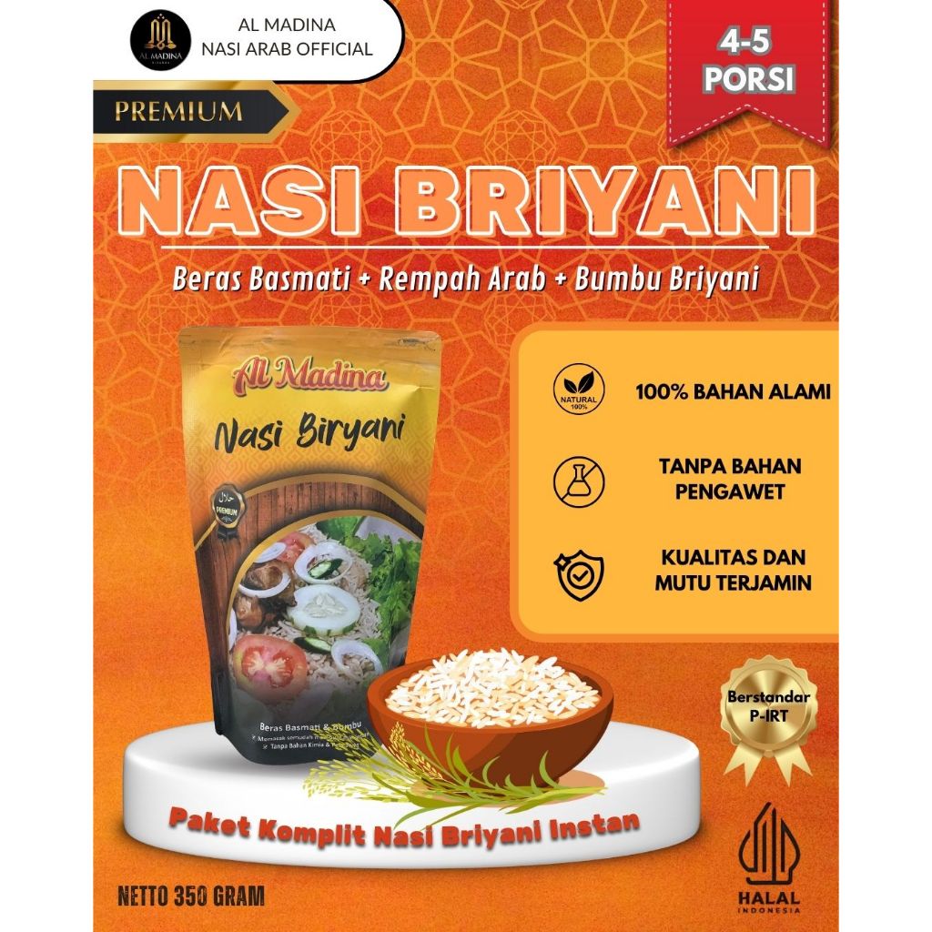 

Al-Madina Nasi Briyani Basmati komplit instan kemasan 350 Gram -Citarasa Khas Timur Tengah