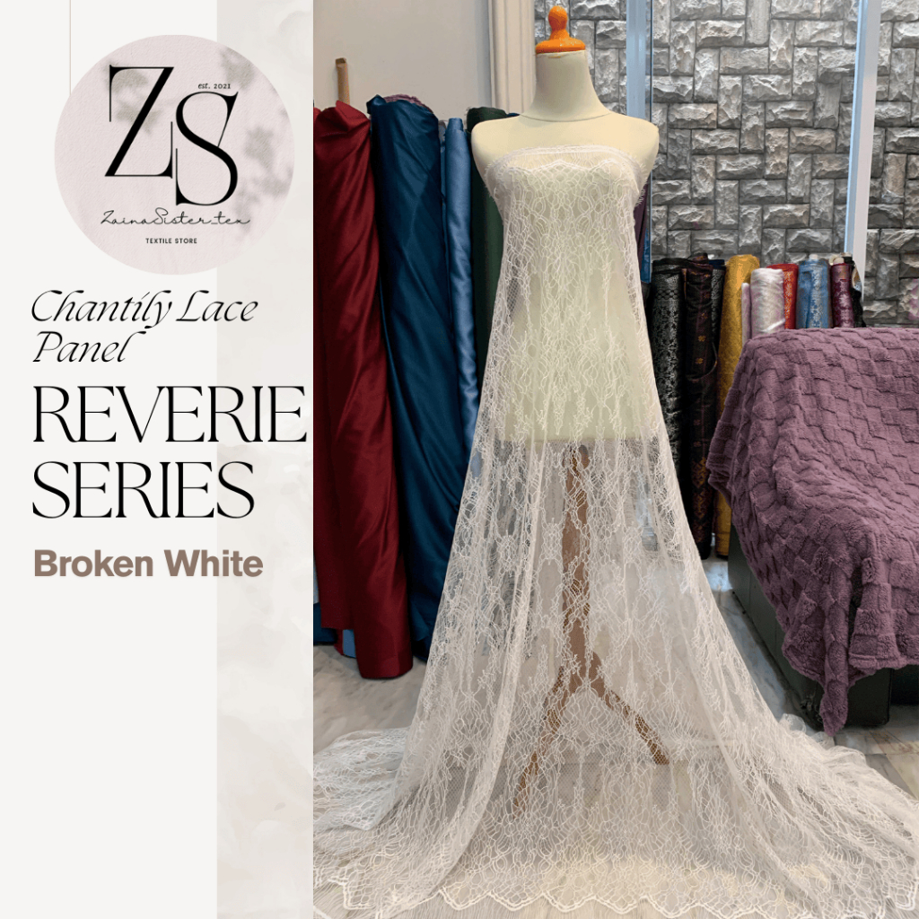 2,5 Meter Kain Brokat  Panel Chantily Lace Premium Kebaya Santily Warna Putih Tulang Broken White BW