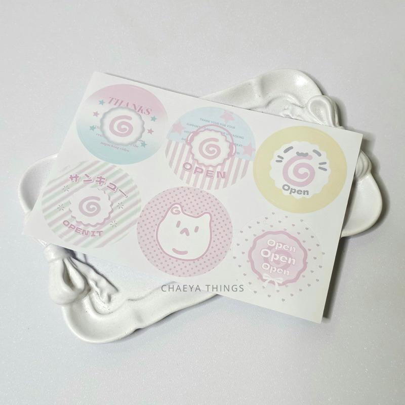 

chaeya things - thankyou open sticker bulat pastel japan style narutomaki aesthetic stiker segel lucu