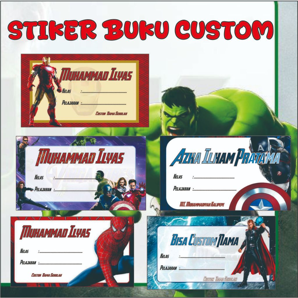 

Sticker Mata Pelajaran / Stiker Nama Buku Custom Isi 45 pcs / Stiker Buku Custom / Stiker Nama Buku Super HeroAvenger