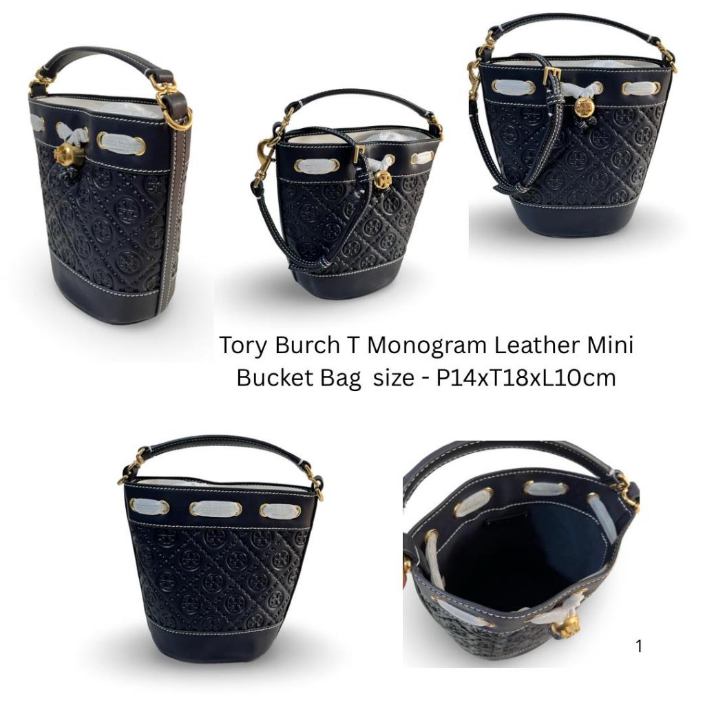 Tb Monogram Leather Bucket Bag