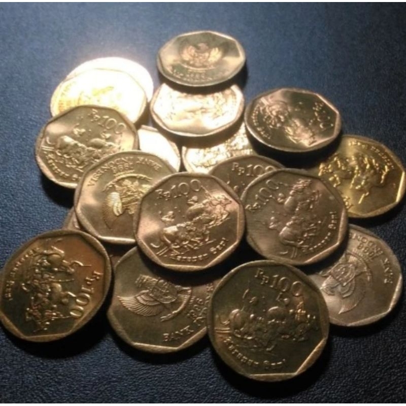 uang koin kuno 100 rupiah karapan sapi kuningan used