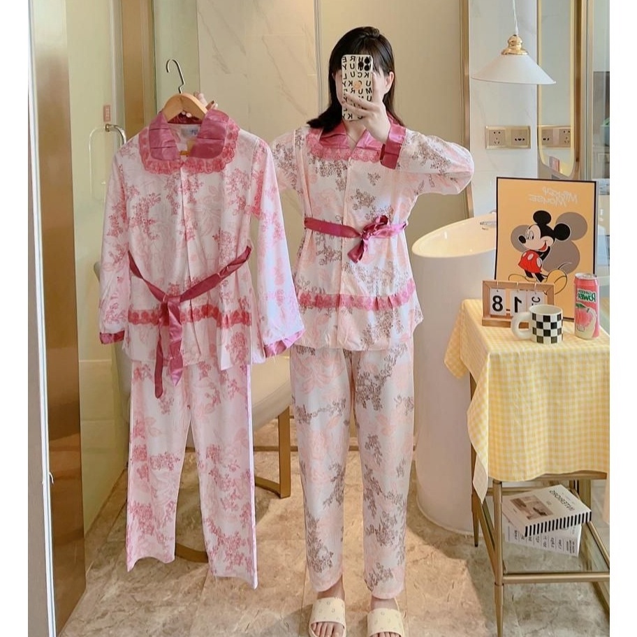 BISA COD  SETELAN PIYAMA IMPORT LUCU BUNGA RENDA KOREAN STYLE