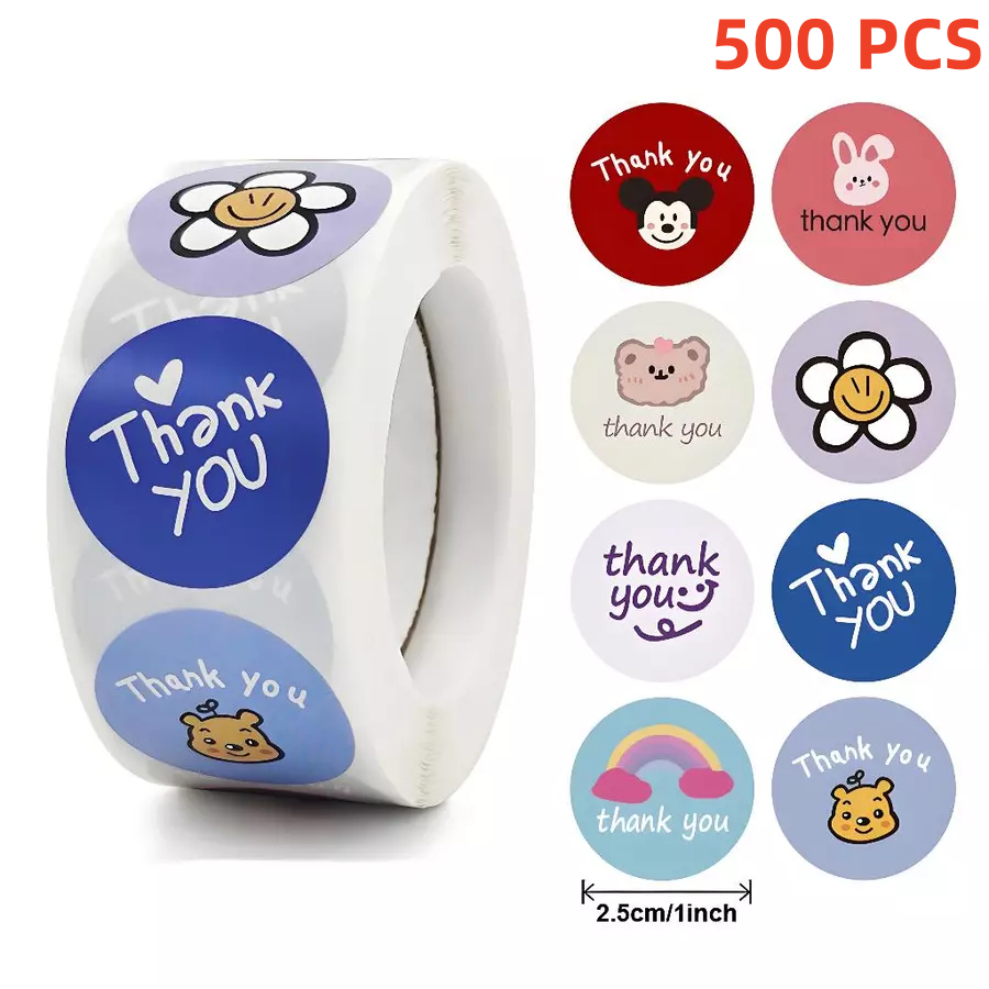 

Aimilo Sticker Thank You 500 pcs/Stiker Terima Kasih Warna Self Adhesive Seal Label Roll Sticker thank you Besar