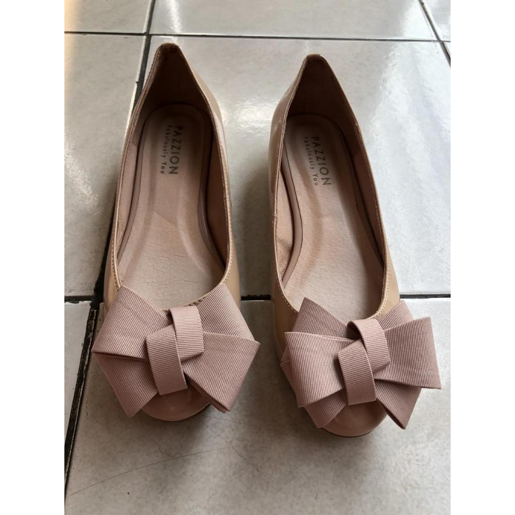 Flat Shoes Pazzion 384 Nude Glossy Patent Low Heels Sepatu Model Pita