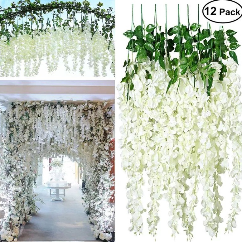KODE A48U  1 Lusin12 pcs  WISTERIA GANTUNG JUMBO  Bunga Wisteria Besar warna Putih