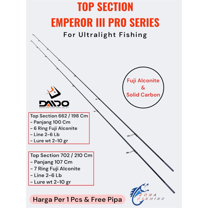 Top Section Daido Emperor III Pro Series | Ujung Joran Fuji Alconite Carbon Solid