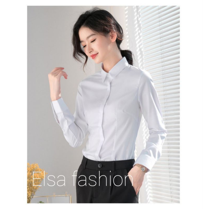 Baju kemeja putih wanita - kemeja polos wanita lengan panjang - kemeja kerja wanita-hem putih wanita