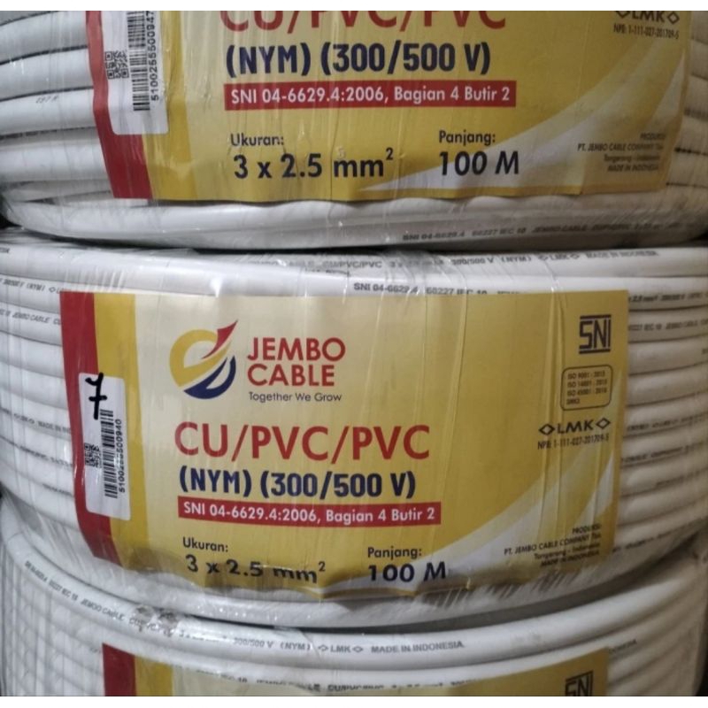 kabel NYM 3x2,5mm² 100meter merk JEMBO kabel tunggal