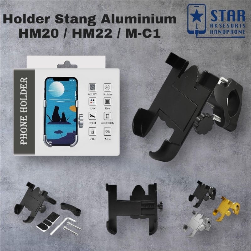 HOLDER STANG ALUMINIUM HM20 Holder HP Motor STANG Holder Penyangga hp motor Holder handphone motor