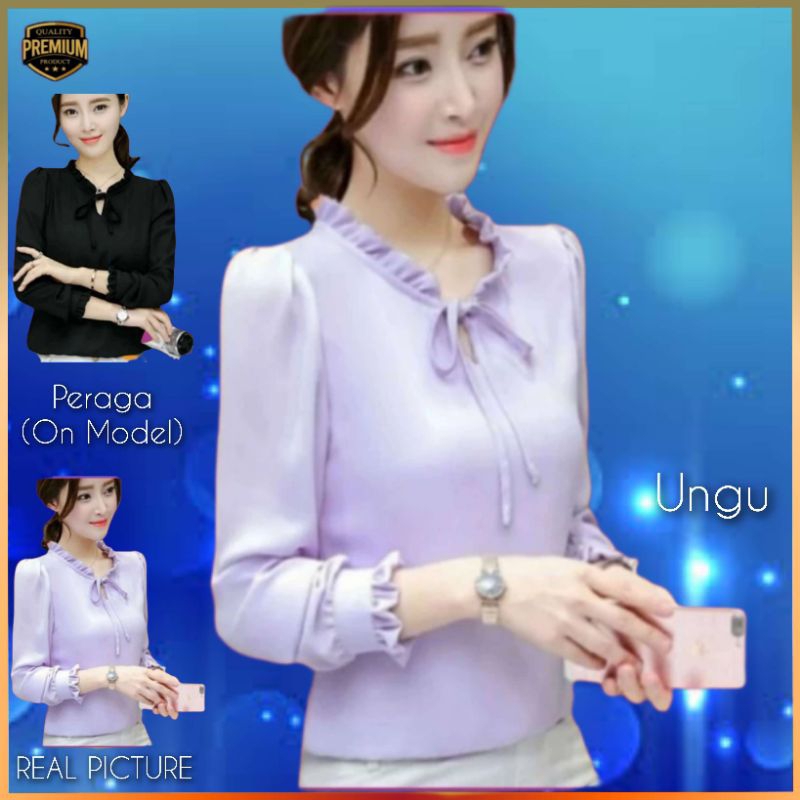 Atasan wanita TM 7634 baju Kemeja blouse Blossom Elegan Korea Ungu