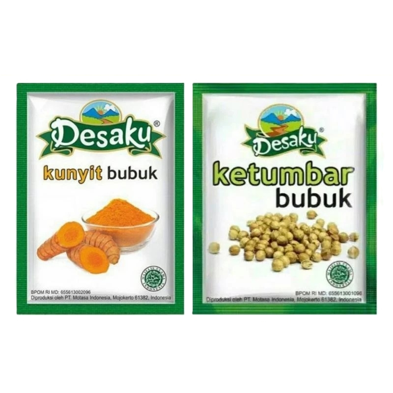 

Ketumbar Bubuk dan Kunyit Bubuk Desaku 1 Renceng Isi 12 Pcs/Sachet