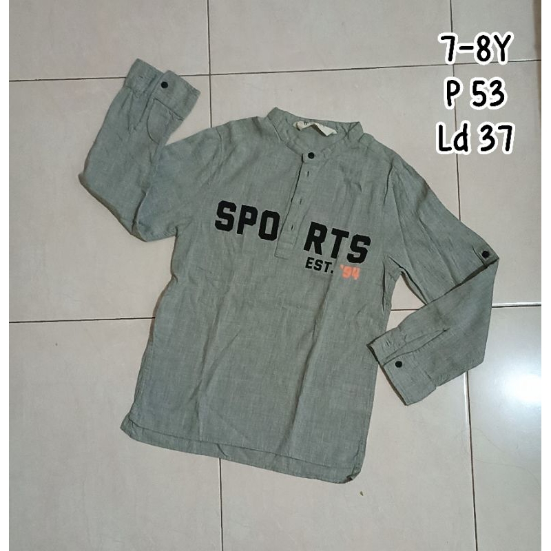 [PRE❤] - atasan abu abu anak laki-laki 8-9 tahun baju koko kemeja lengan panjang pakaian jalan santa