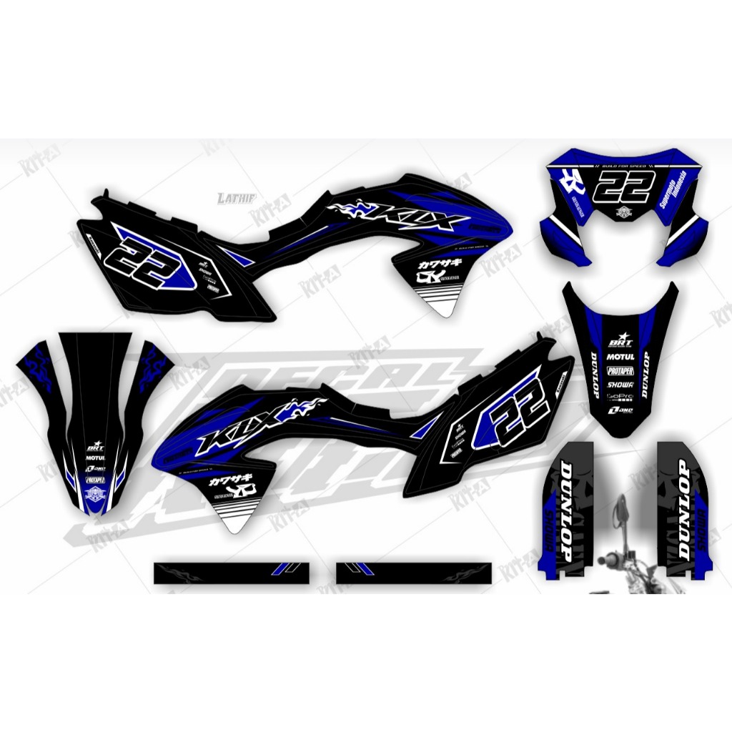 Decal kawasaki klx 150 bf stiker stiker klx 150 hitam biru motif api api full body A3-952