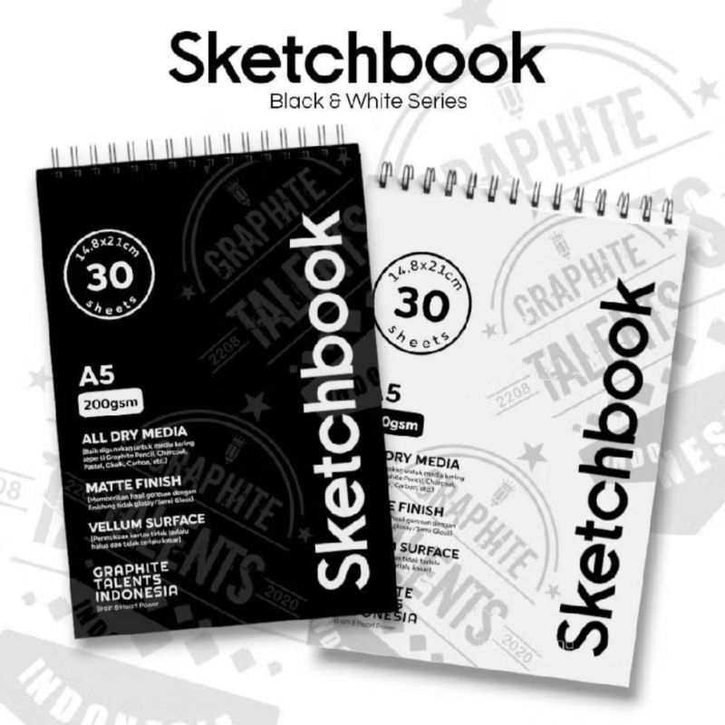 Qreinashop Sketchbook Graphite Talents Indonesia || Buku Sketsa Tebal 200gsm A4 Black & White Series