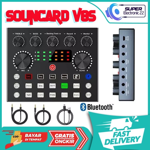 Professional Live Sound Card V8 V8S Set Audio Live Bluetooth/External - Black/Hitam