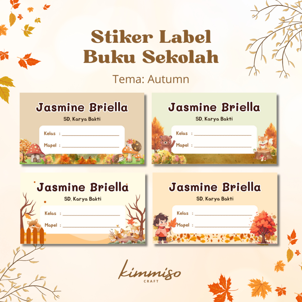

[Kimmiso] Stiker Label Nama Buku Sekolah Tema AUTUMN Harga Satuan (Mohon Baca Deskripsi)