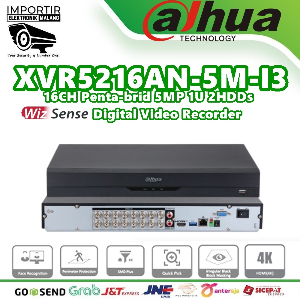 DVR DAHUA 16 CHANNEL XVR5216AN-5M-I3 WIZSENSE CCTV 16CH 5MP 2HDD