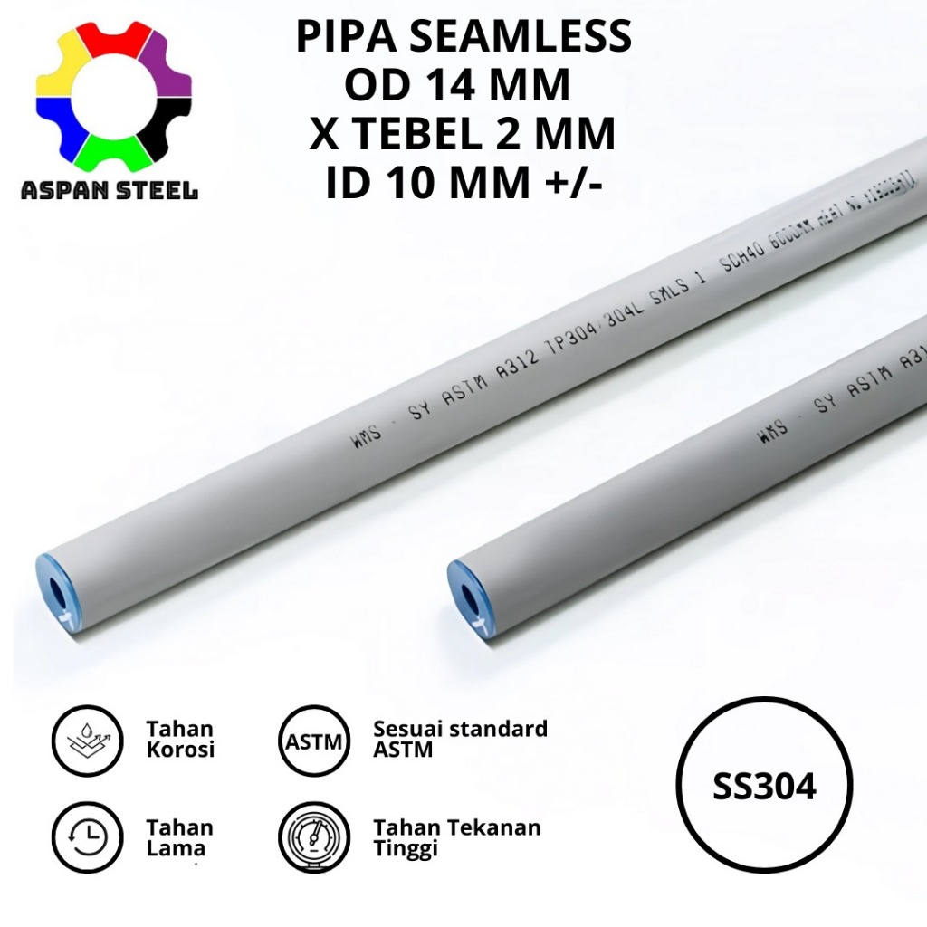 Pipa seamless 14 mm x tebel 2 mm stainless 304