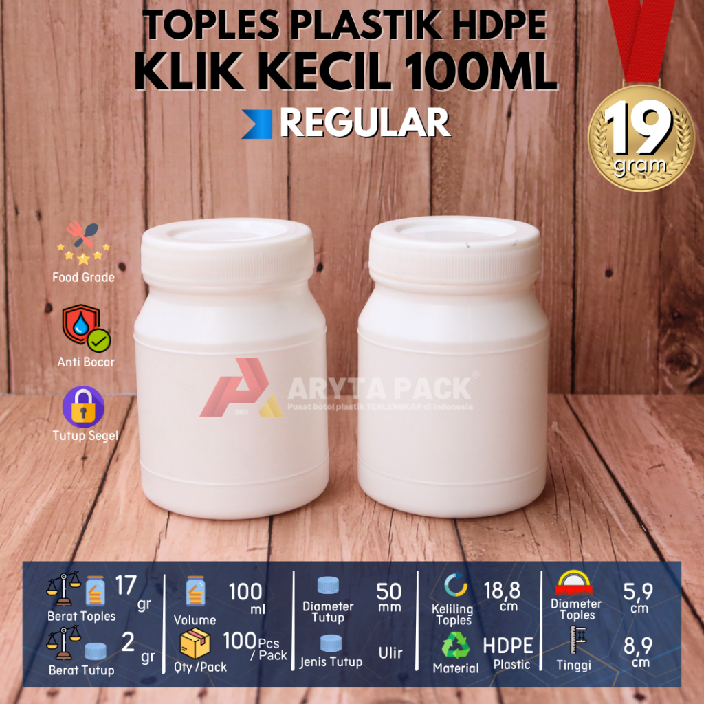 Toples plastik HDPE 100ml klik kecil tutup ulir - FLASH