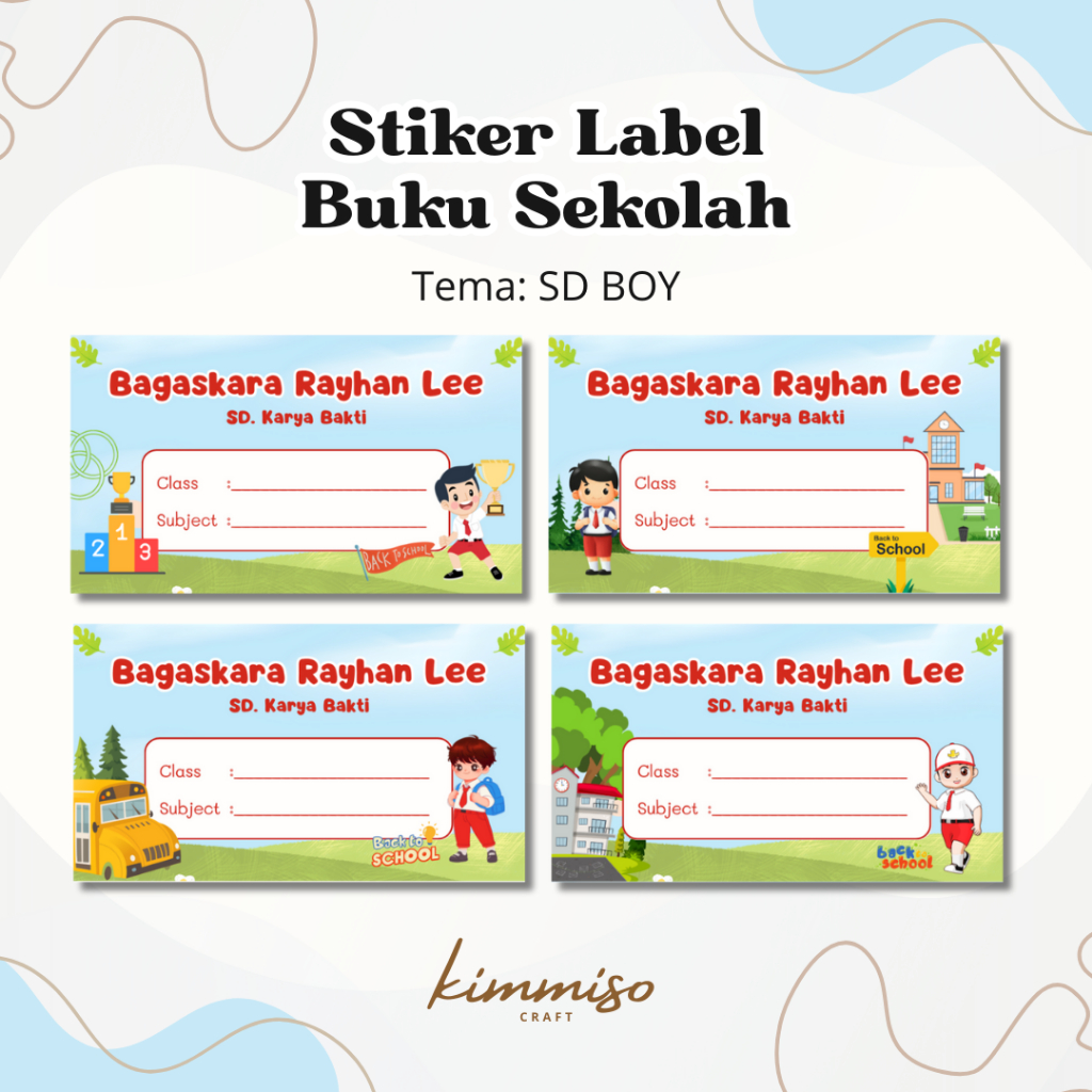 

[Kimmiso] Stiker Label Nama Buku Sekolah Tema ANAK SD Harga Satuan (Mohon Baca Deskripsi)