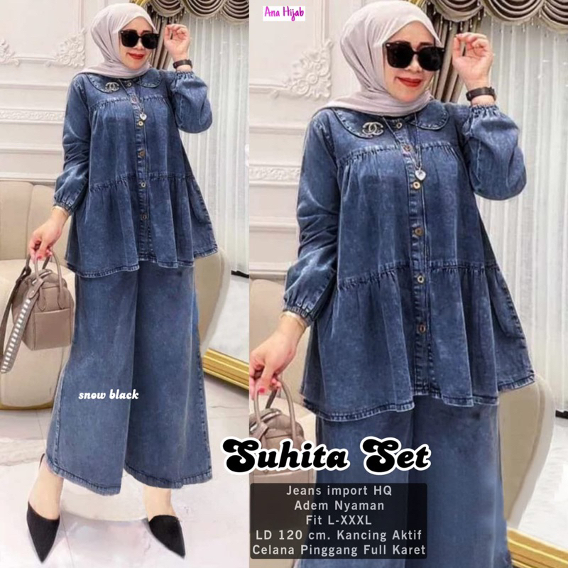STELAN SETELAN BAJU WANITA JEANS JINS FORMAL CASUAL || BAJU SET CELANA WANITA BAHAN JEANS PREMIUM ||