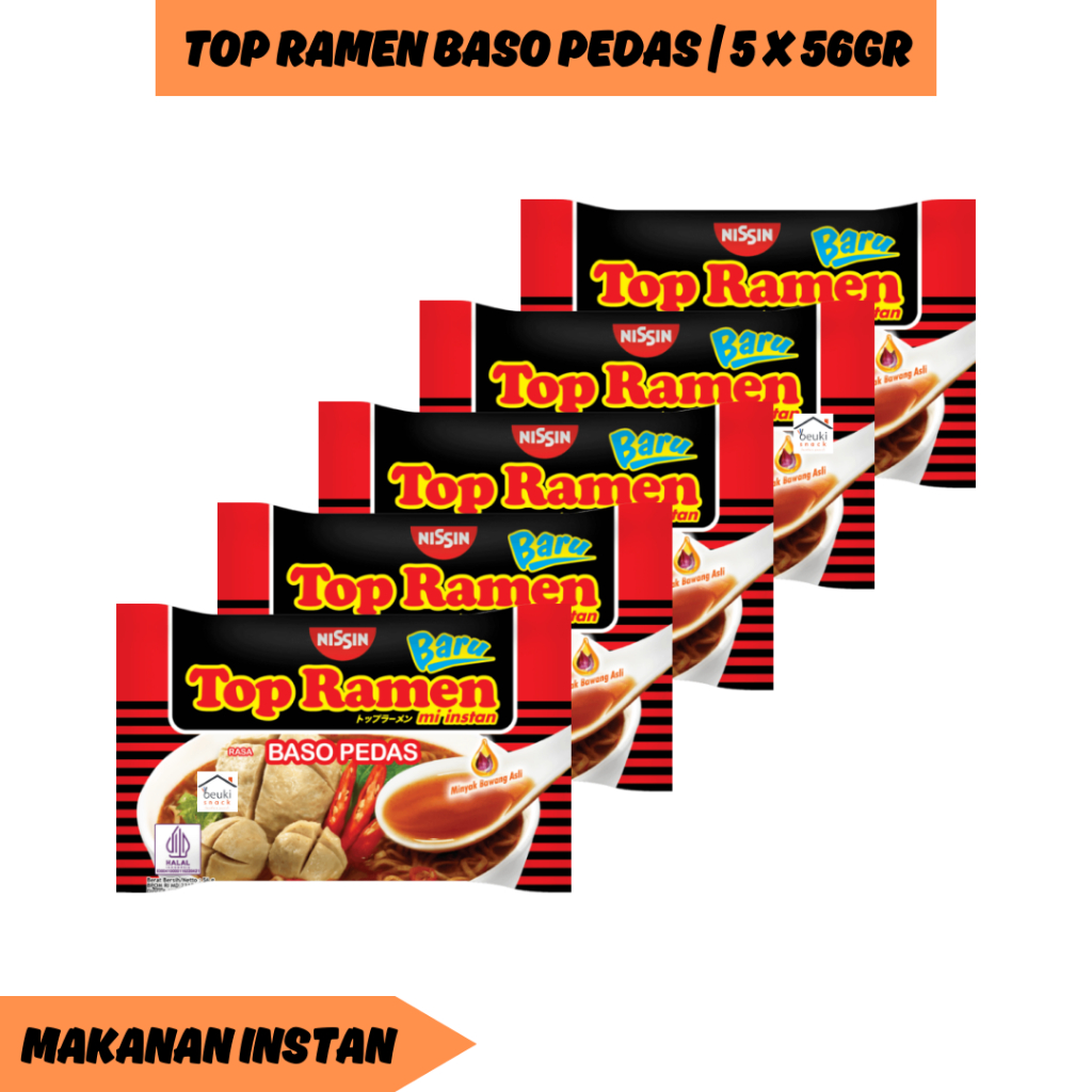 

5PCS Nissin Top Ramen Mie Instan Kuah Rasa Baso Sapi Pedas Bungkus Merah