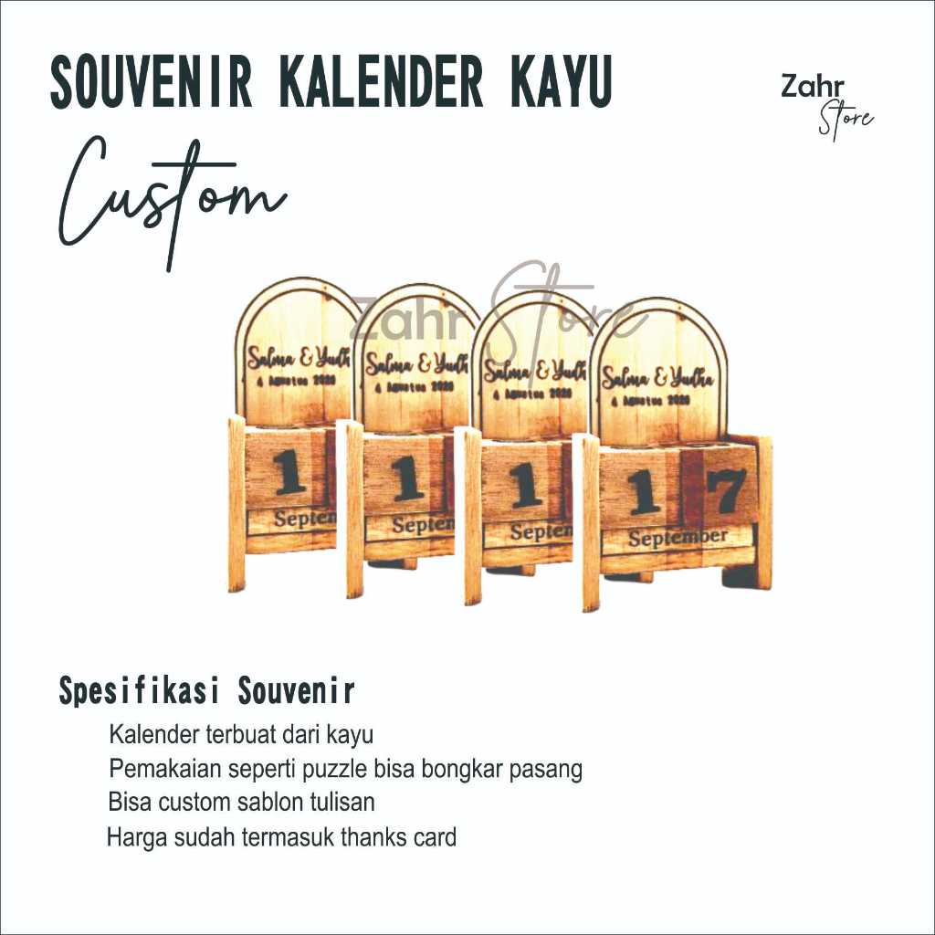 ZAHR STORE SOUVENIR KALENDER KAYU CUSTOM