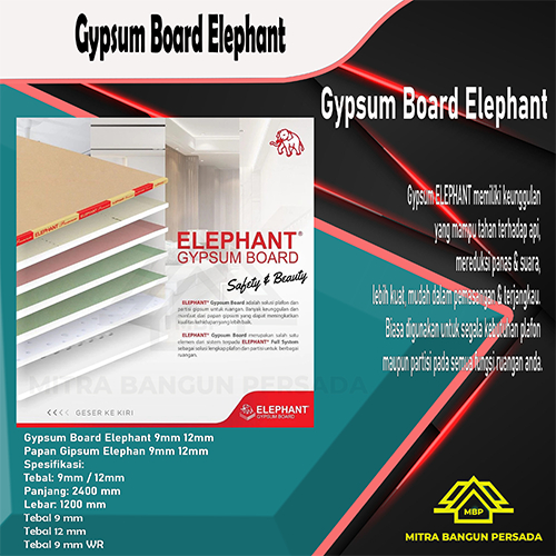 Best Quality GYPSUM BOARD ELEPHANT 9mm/12mm | 9mm/12mm x 1200mm x 2400mm Partisi Plafon | GIPSUN PLA