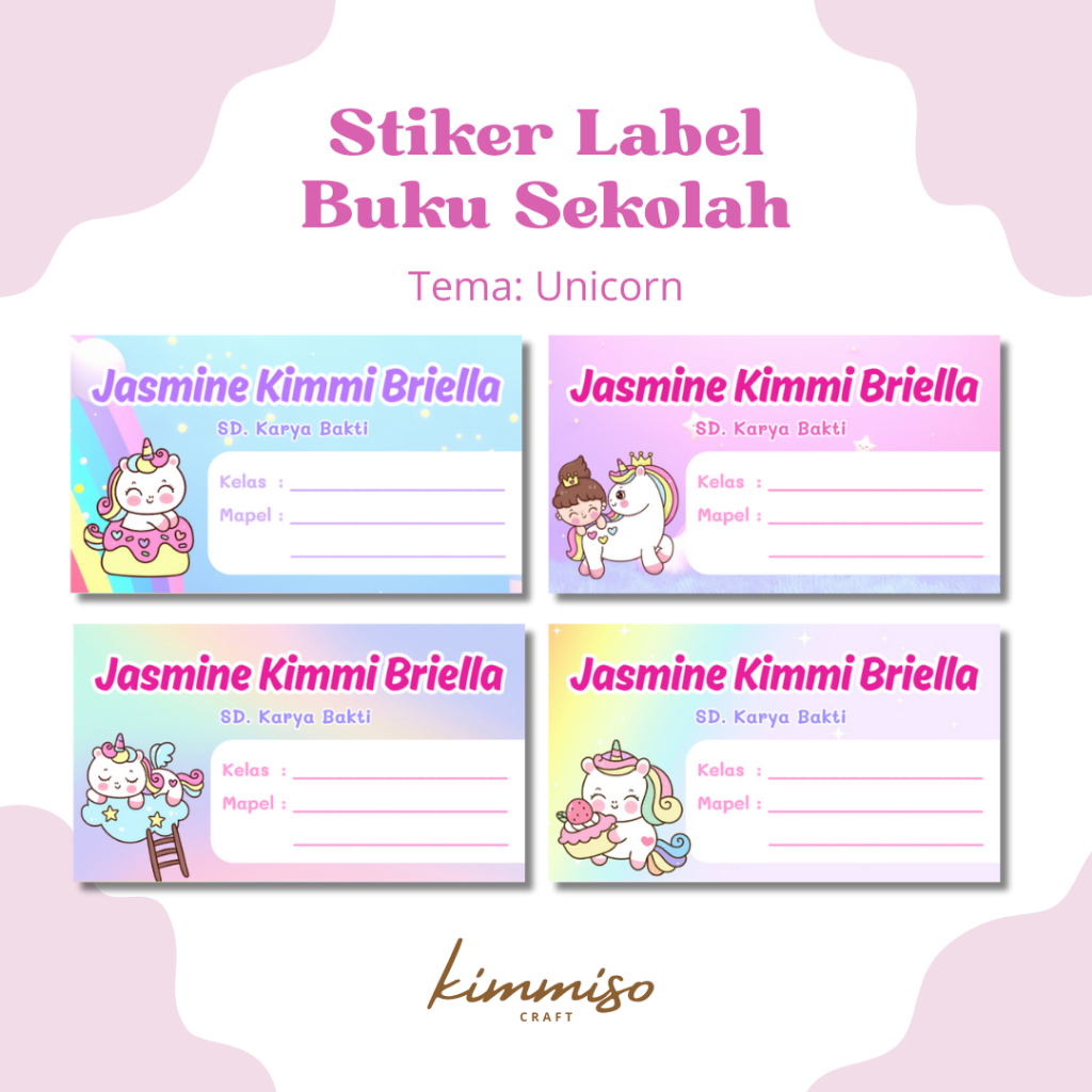 

[Kimmiso] Stiker Label Nama Buku Sekolah Tema UNICORN Harga Satuan (Mohon Baca Deskripsi)