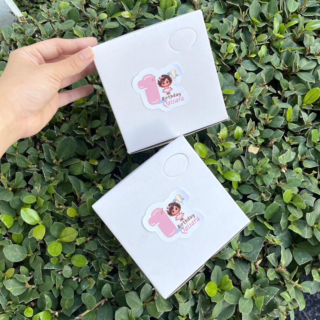 Sticker 20 pcs Ulang Tahun Anak Custom - Sticker Label Makanan Snacks Box Hang Tag Ulang Tahun Souve