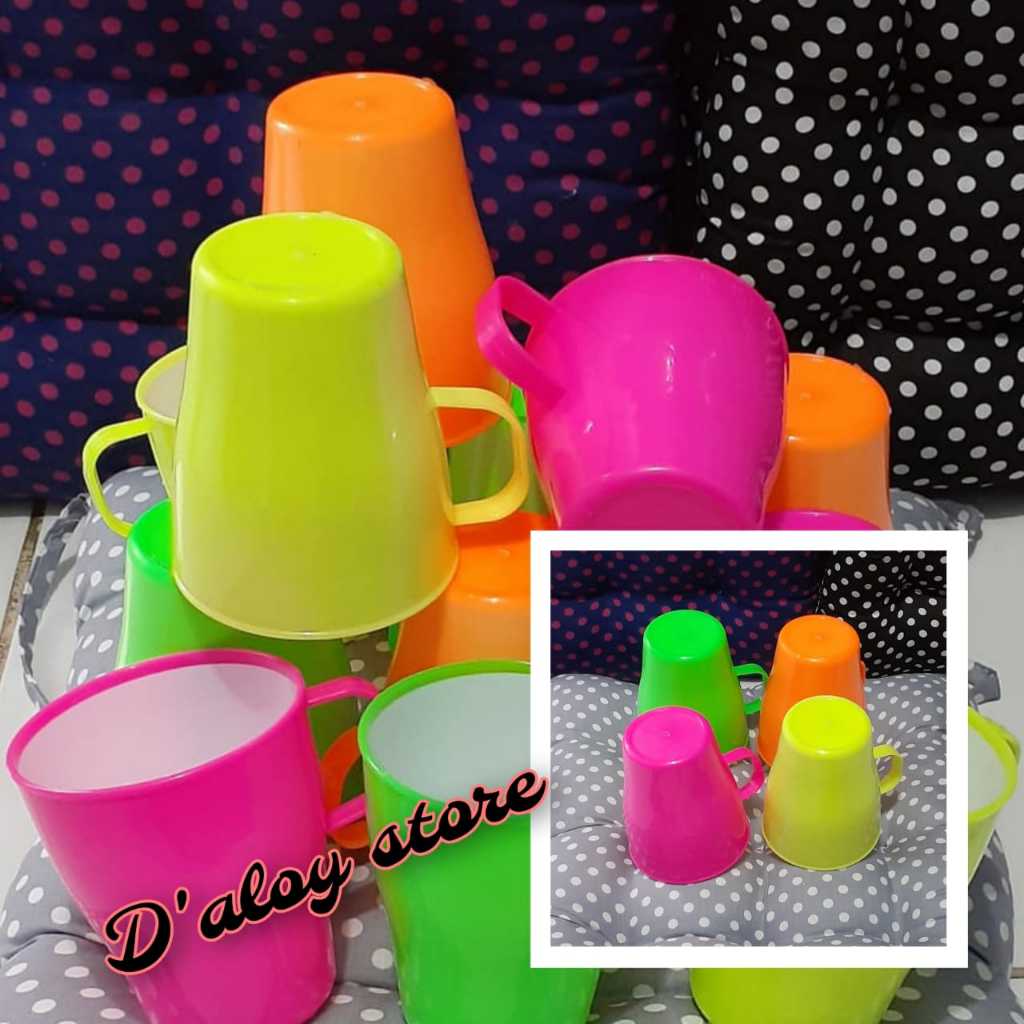 12 PCS GELAS,CANGKIR PLASTIK CANTIK / GELAS KOPI / CANGKIR KOPI GAGANG