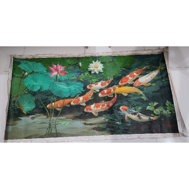 

Lukisan cat minyak gambar ikan koi