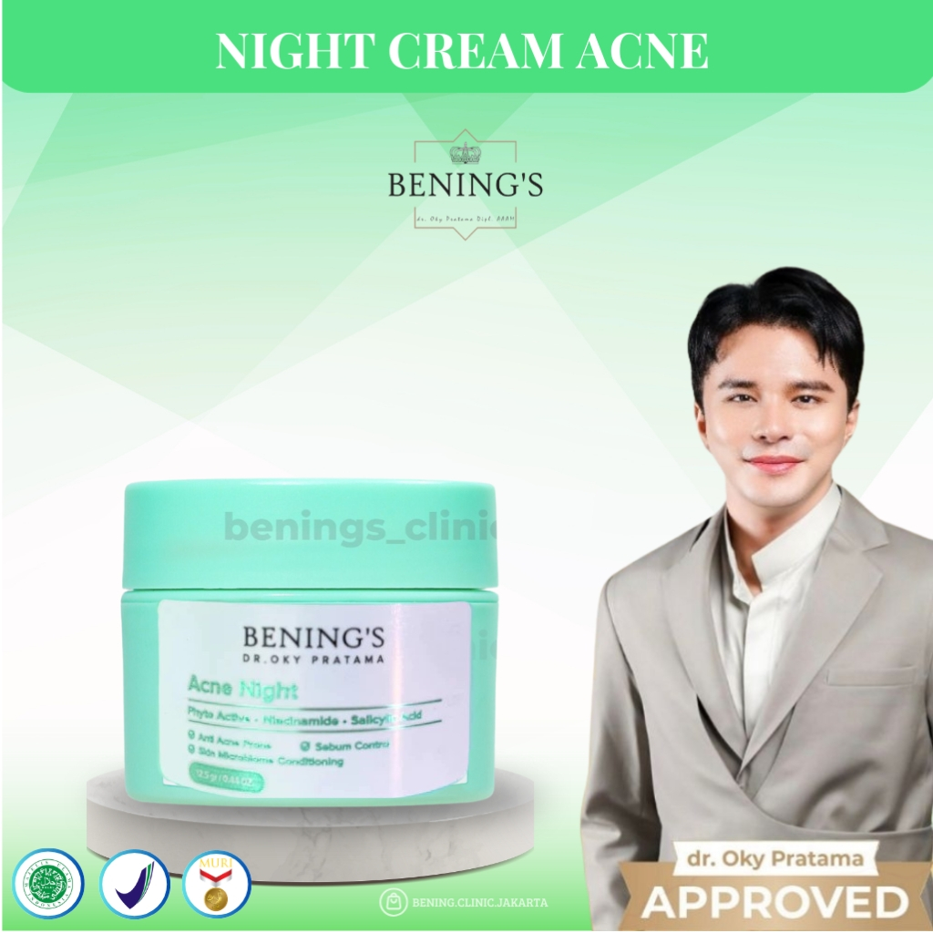 Bening's Acne Night Cream New | Cream Malam Jerawat dan Beruntus  Benings Skincare Dr Oky Bening's C