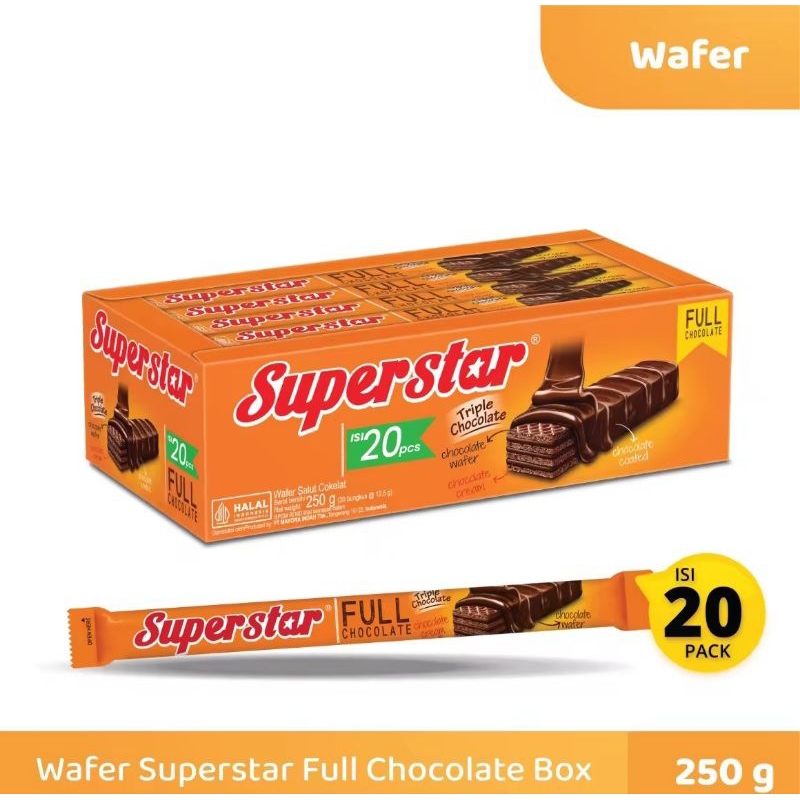 

Roma Superstar Triple Chocolate 1 Box Isi 20 Pcs – Biskuit Cokelat Lezat Tiga Lapis, Camilan Enak & Halal dari Mayora