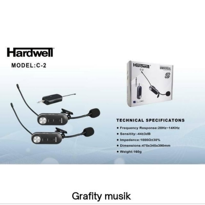 Mic Wireless HARDWELL C2 Jepit 2 Mic Clip On Wireless UHF Origina Best