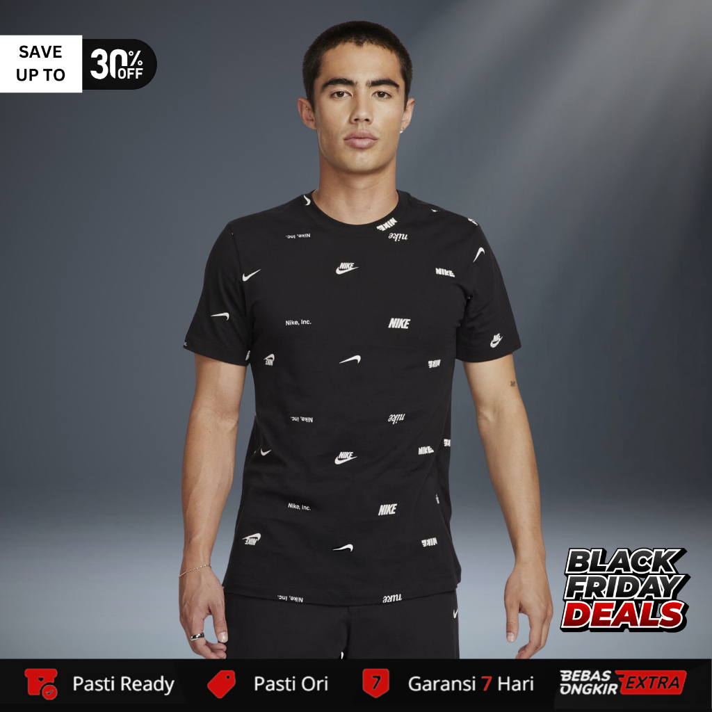 Kaos Nike Men's Sportswear Club Allover Print T-Shirt - Black