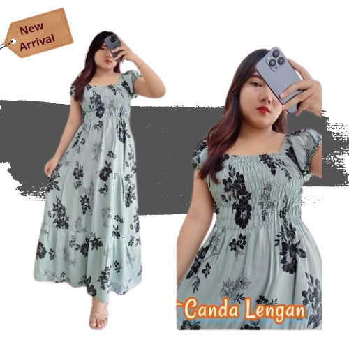 DRESS DASTER SUPER JUMBO LD 120 - DRESS WANITA KEKINIAN MODEL LENGAN KERUT PENDEK - DASTER BALI RAYO