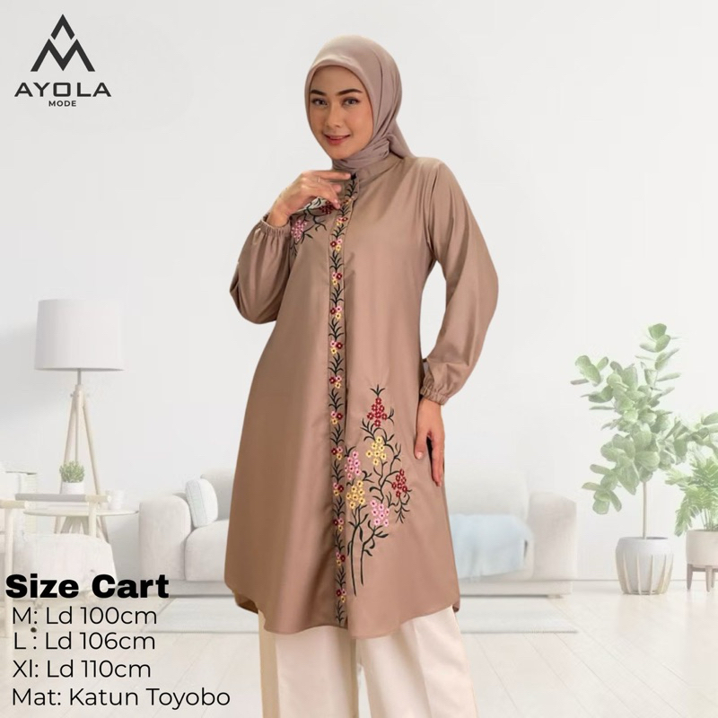 WAJIB PUNYA AYOLA MODE TUNIK WANITA BORDIR BUNGA KATUN TOYOBO FODU PREMIUM LENGAN PANJANG TERBARU