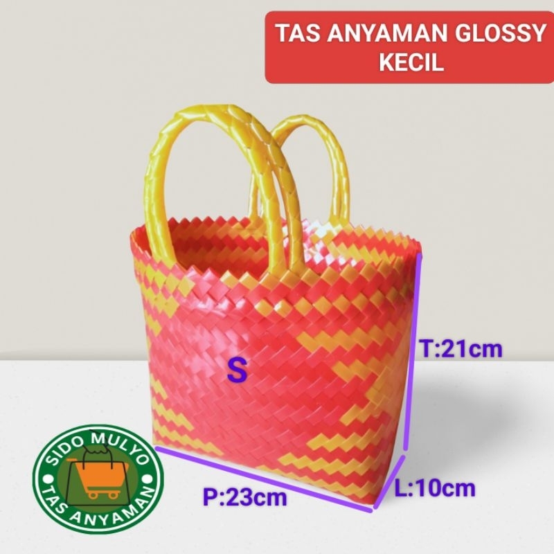 Tas Anyaman Plastik Glossy Kecil (S)/Tas Anyaman Mini/Tas hantaran/Tas Kaca A kecil