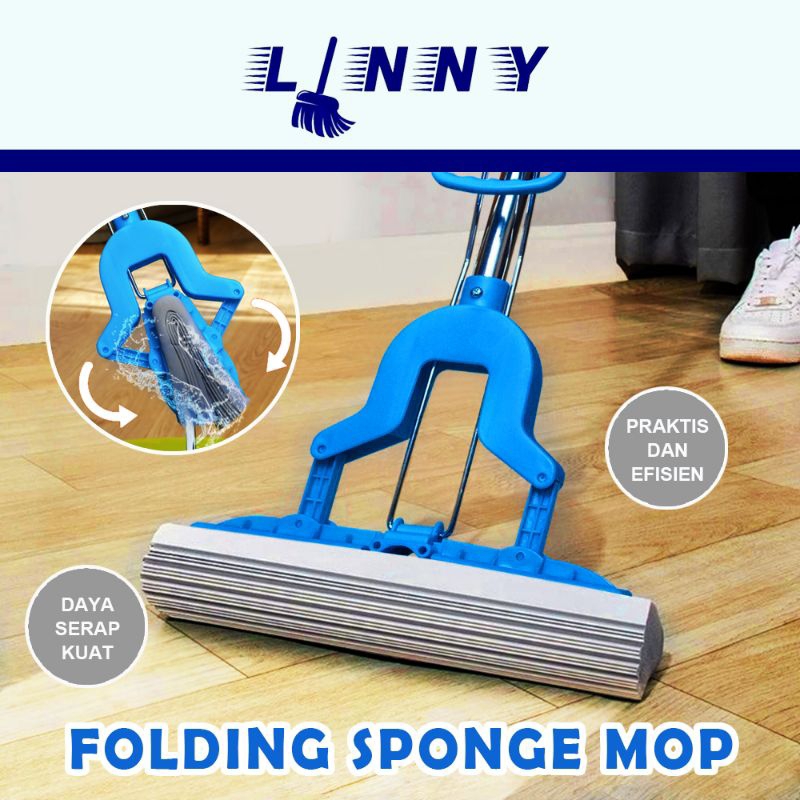 LINNY Folding Sponge Mop Alat Pembersih Lantai Keramik Granit Pel Tarik Spons Kanebo Serbaguna Murah