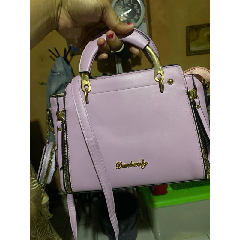 preloved tas sling dan hand bag ungu lilac
