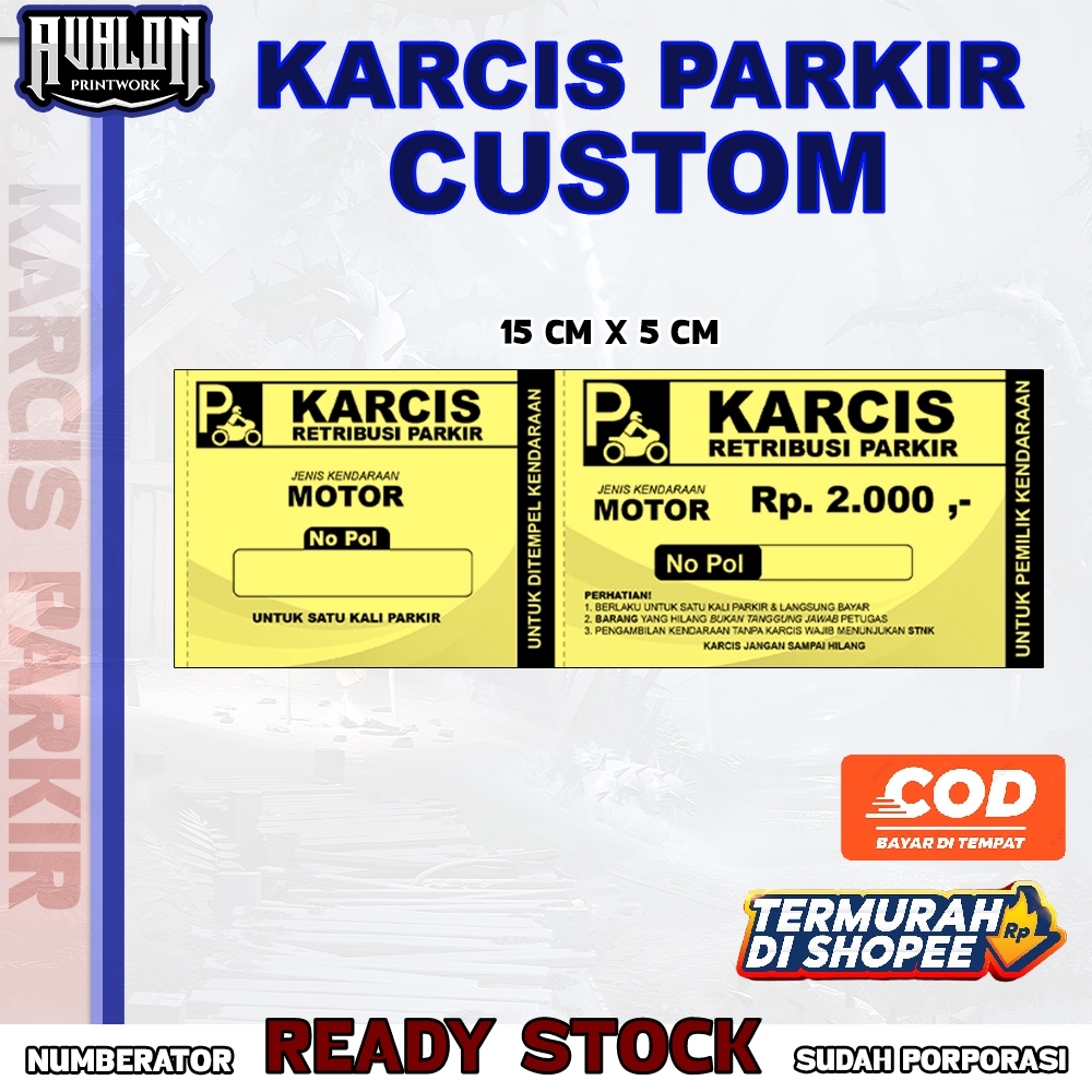 

KARCIS PARKIR CUSTOM - SEPEDA MOTOR / MOBIL / TEMPAT WISATA / PASAR / ACARA