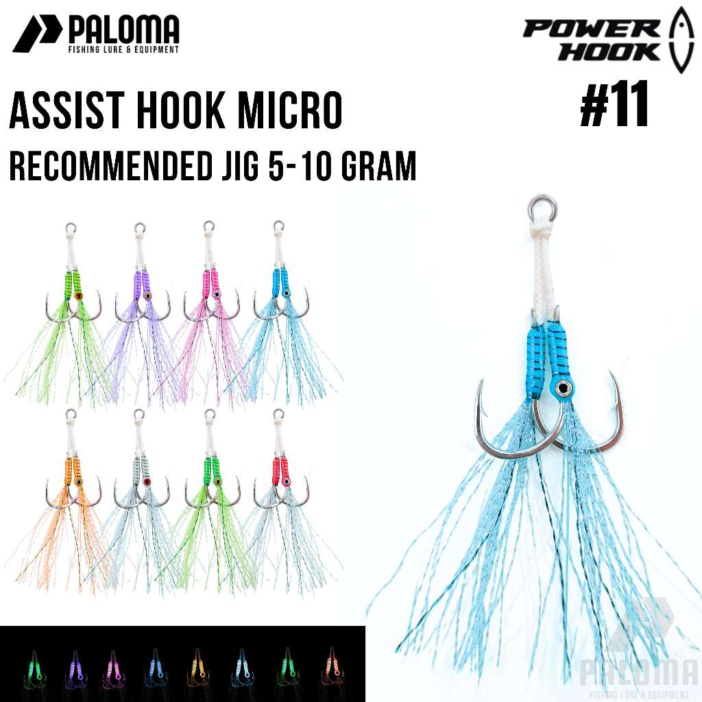 1 Pcs Assist Hook Micro No.11 Model Simpul Umpan Jig 5 Gram - 10 Gram Power Hook glow in the dark