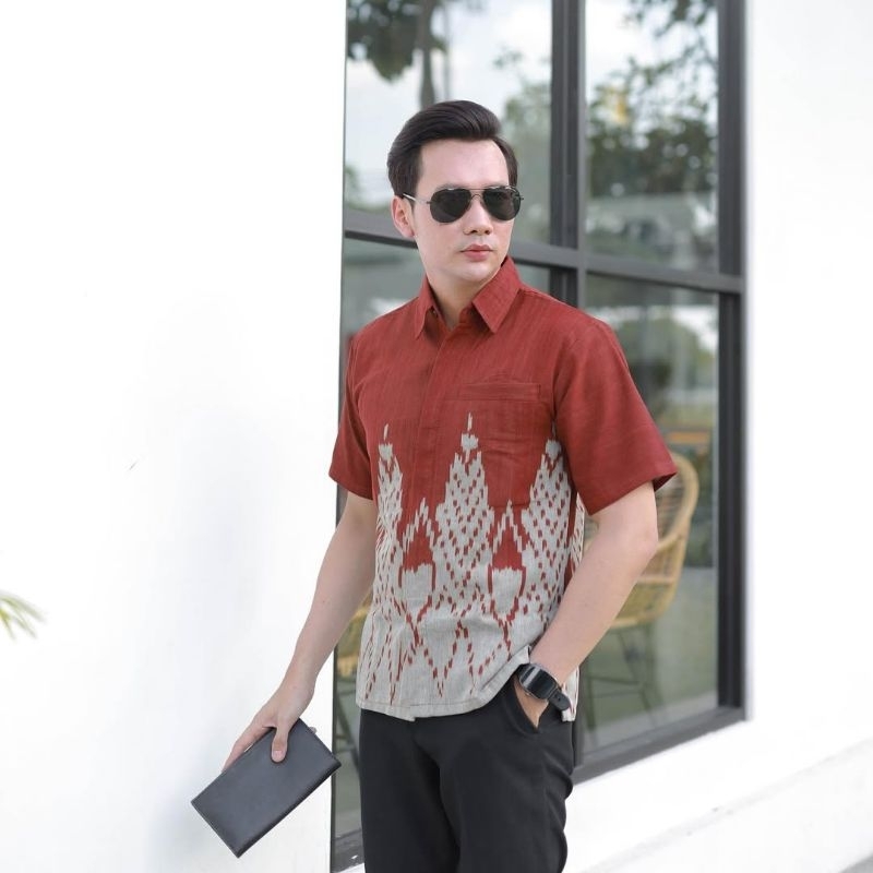 Kemeja Tenun Pria Asli Jepara Motif Toraja NTT - Baju Adat Elegan Modern