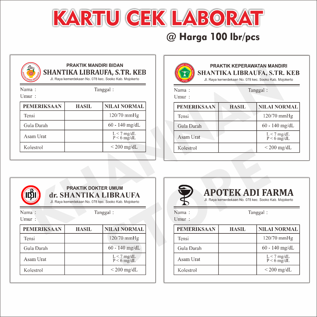 

Kartu Pemeriksaan Lab custom- Kartu Kontrol - Ready Stock - kartu pasien