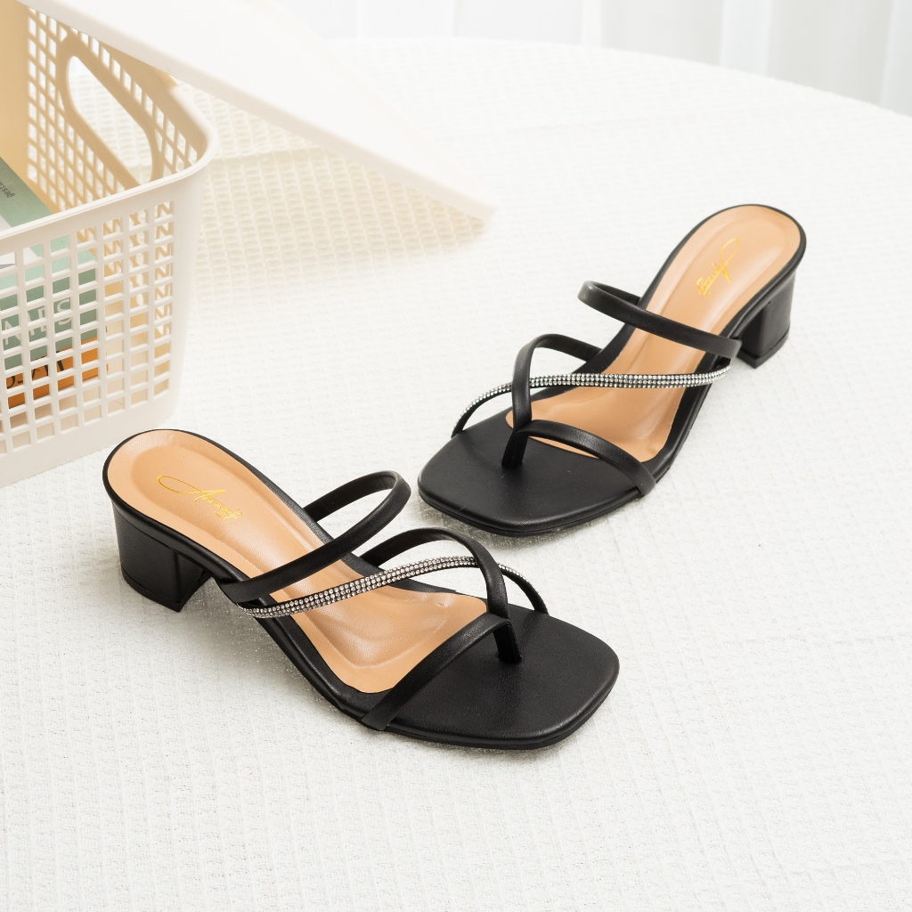 ARRAZY GHJ Sendal Heels Tali Wanita Hak Tahu 5CM Warna Hitam Cream Hijau SIZE 37 40