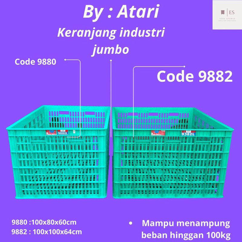 KERANJANG INDUSTRI 9880 LR /  9882 LR CONTAINER INDUSTRI RODA KONTAINER BOX PLASTIK BESAR / KERANJAN