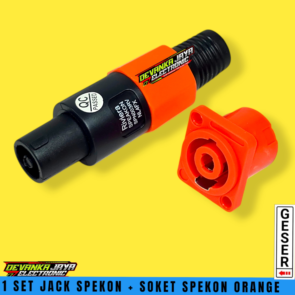 Jack dan soket socket spikon jek speakon Male dan female 1set ORANGE