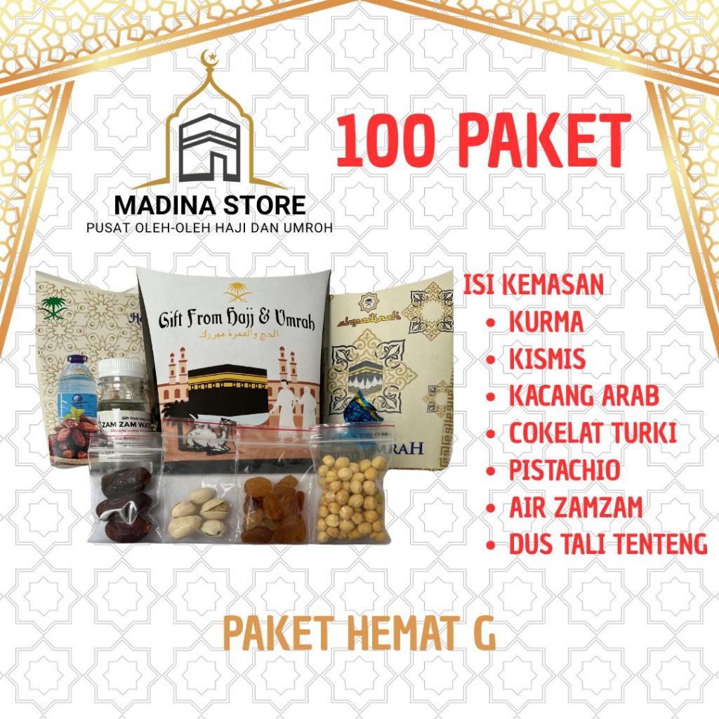 

Paket Hemat 100pcs Oleh-oleh Haji dan Umroh Paket G isi Air Zamzam